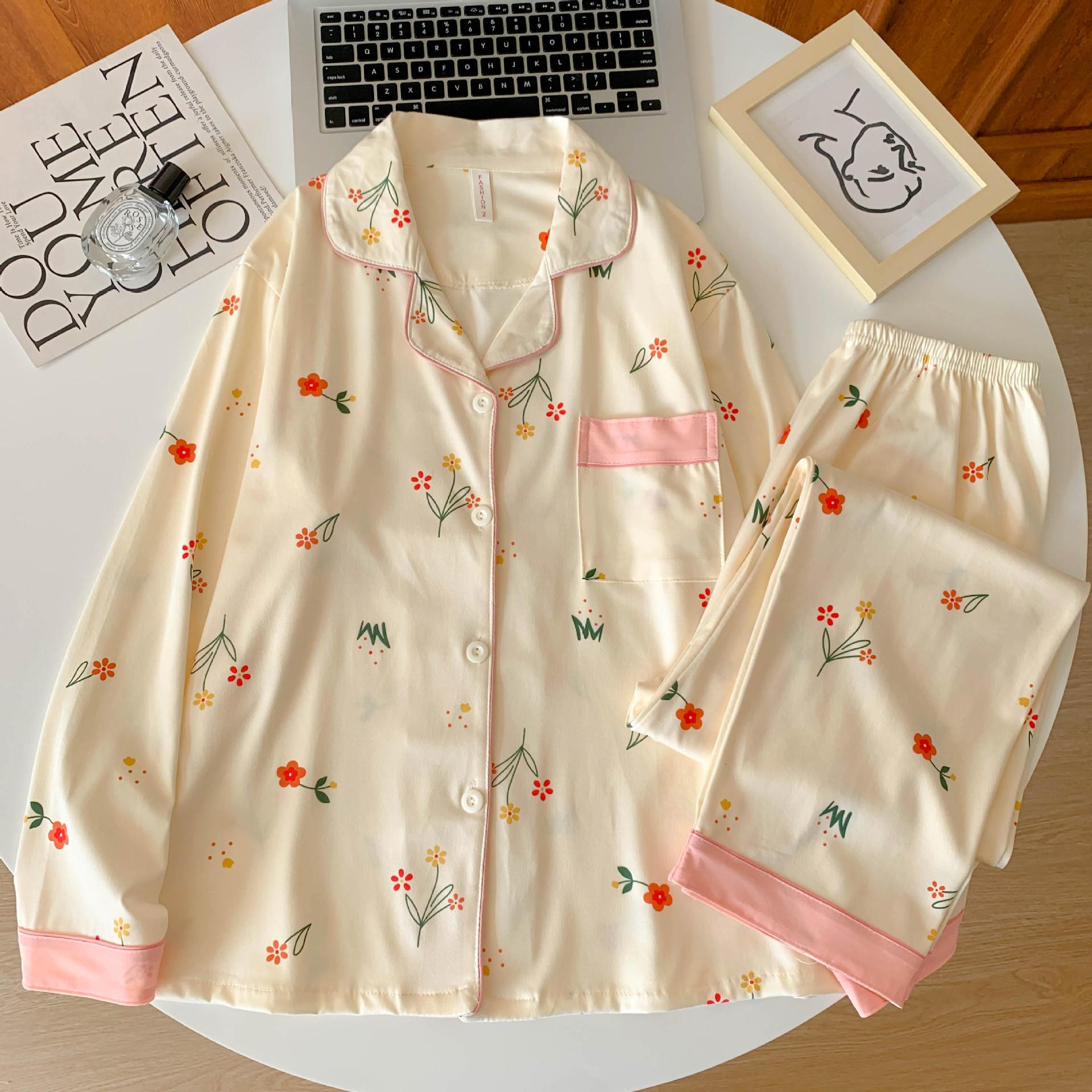 

Весняно-осінні жіночі піжами з лацканами, комплект домашнього одягу, кардиган для дівчаток, довгі штани з довгими рукавами, піжами з мультфільмами, домашній одяг M рожевий