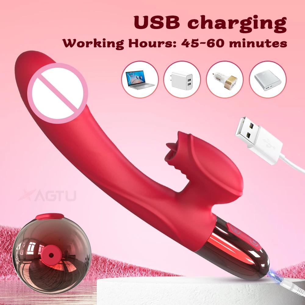 Portable Sex Toys Vibrator for Women Clitoris Stimulator Female Masturbator G Spot Dildo with Tongue Licking Adults Goods 18+ Insert Dildo Waterproof