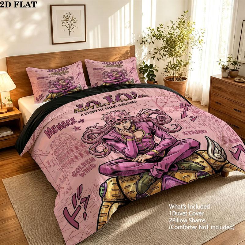 Jojos Bizarre Adventure Set Copripiumino Trapuntato Federe Regalo di Compleanno per la Casa(1 * copripiumino + 2 * federa, senza nucleo)
