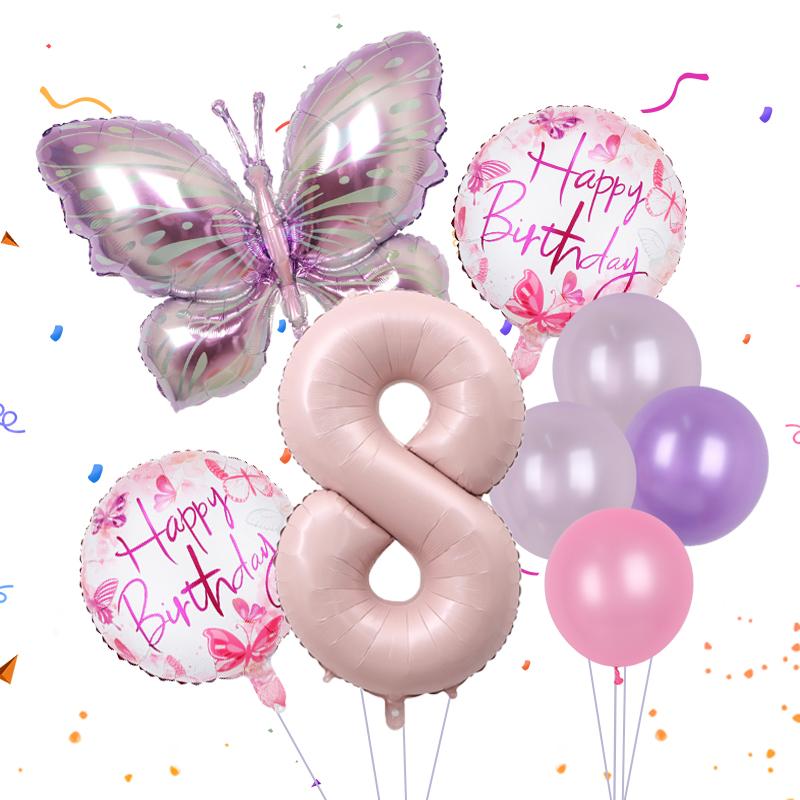 8pcs Butterfly Balloon Set 40inch Gradient Colorful Number 1-9 Foil Balloon Fairy Birthday Party Decoration Baby Shower Supplies
