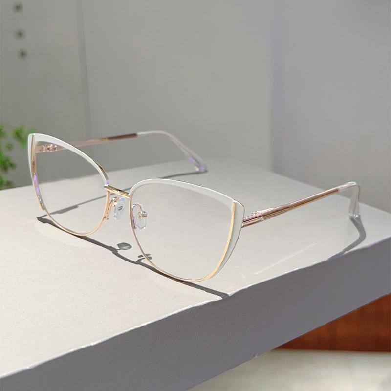 Trendy Retro Cat Eye Frame Women New Korean Style Sweet Decor Glasses Non-prescription Semi-Rimless Po Pink Eyewear