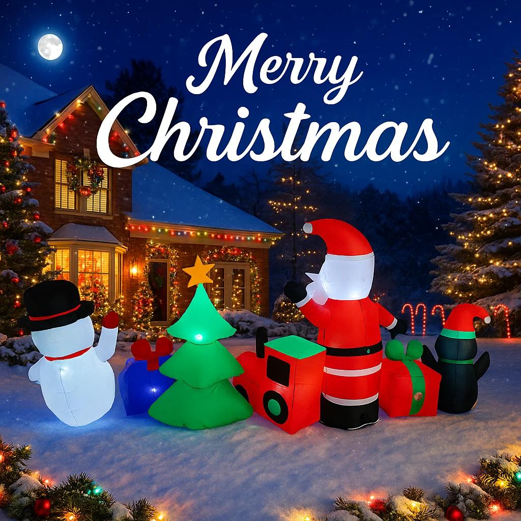 10.1FT LED Inflatable Xmas Yard Decor Santa Snowman Penguin Tree Set Christmas Home Decorations Festive Toy Gifts Holiday Decor