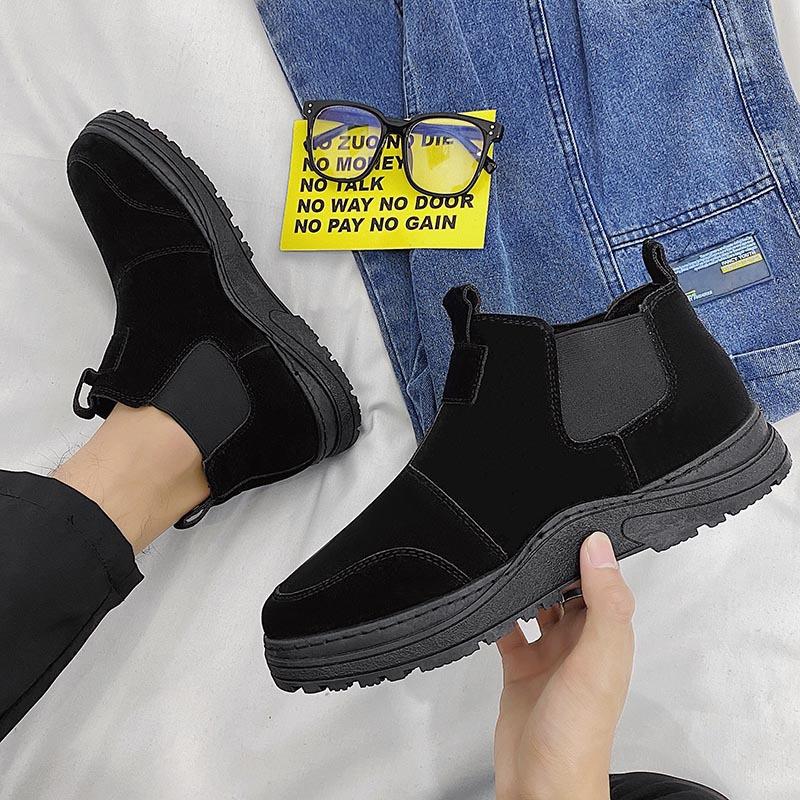 Fashion Faux Suede Leather Men's Boots Autumn Winter Casual Shoes Slip-On Chelsea Boots New Tide Shoes for Men Ankle Martern Booties