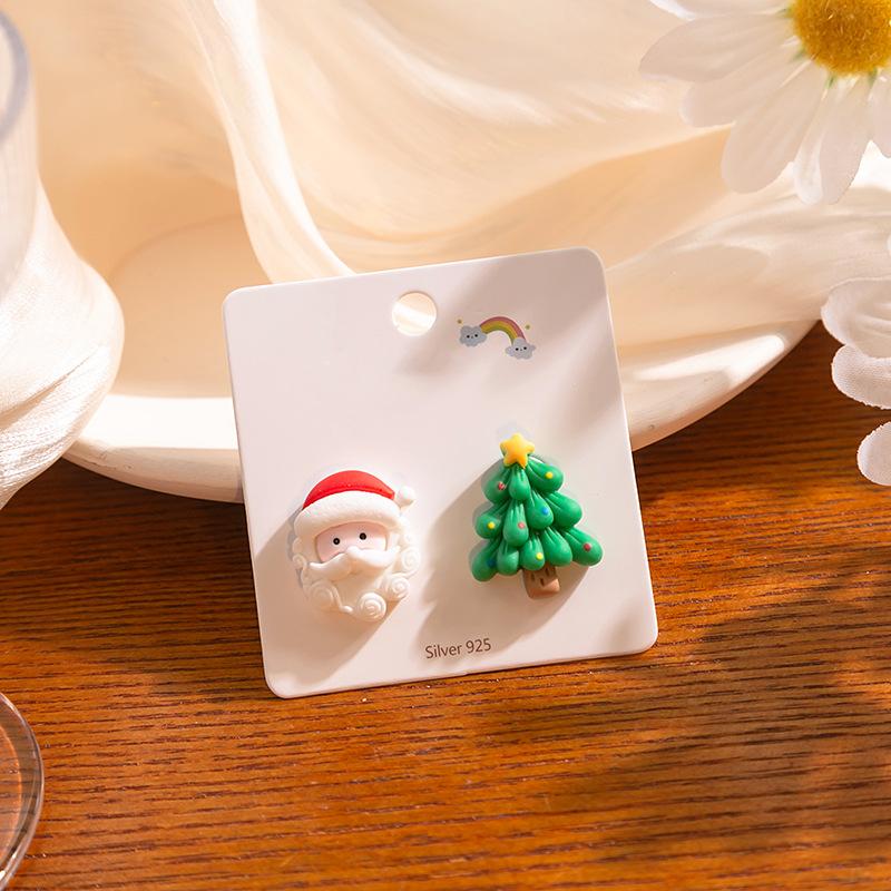 Осенне-зимняя Рождественская серия, Детские серьги-гвоздики, Милые мультяшные персонажи, Серьги-гвоздики с рисунком, Рождественские серьги-узелки