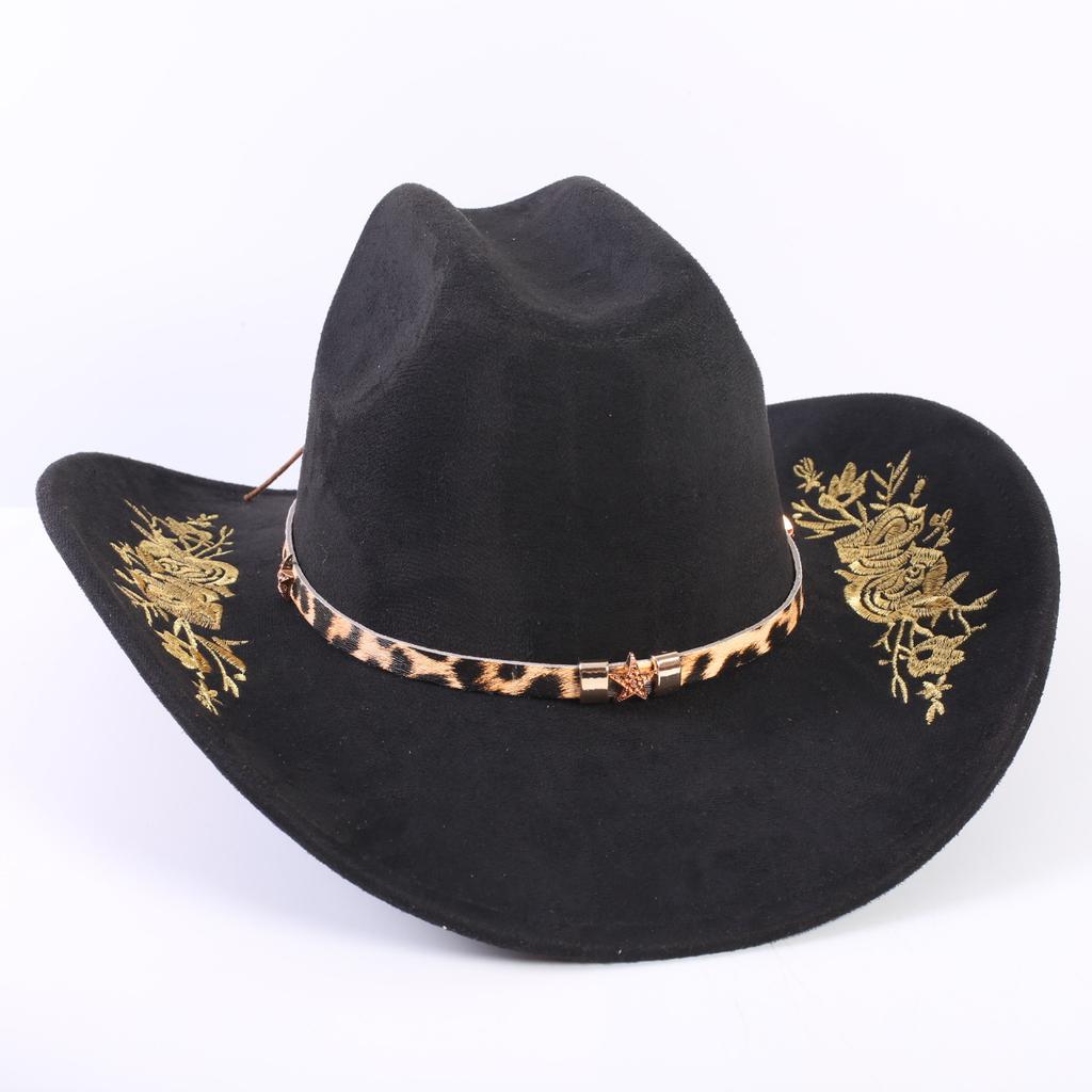 Popolare cappello western da cowboy in camoscio classico europeo e americano da uomo e donna con tesa larga ricamato cappello da sole da esterno