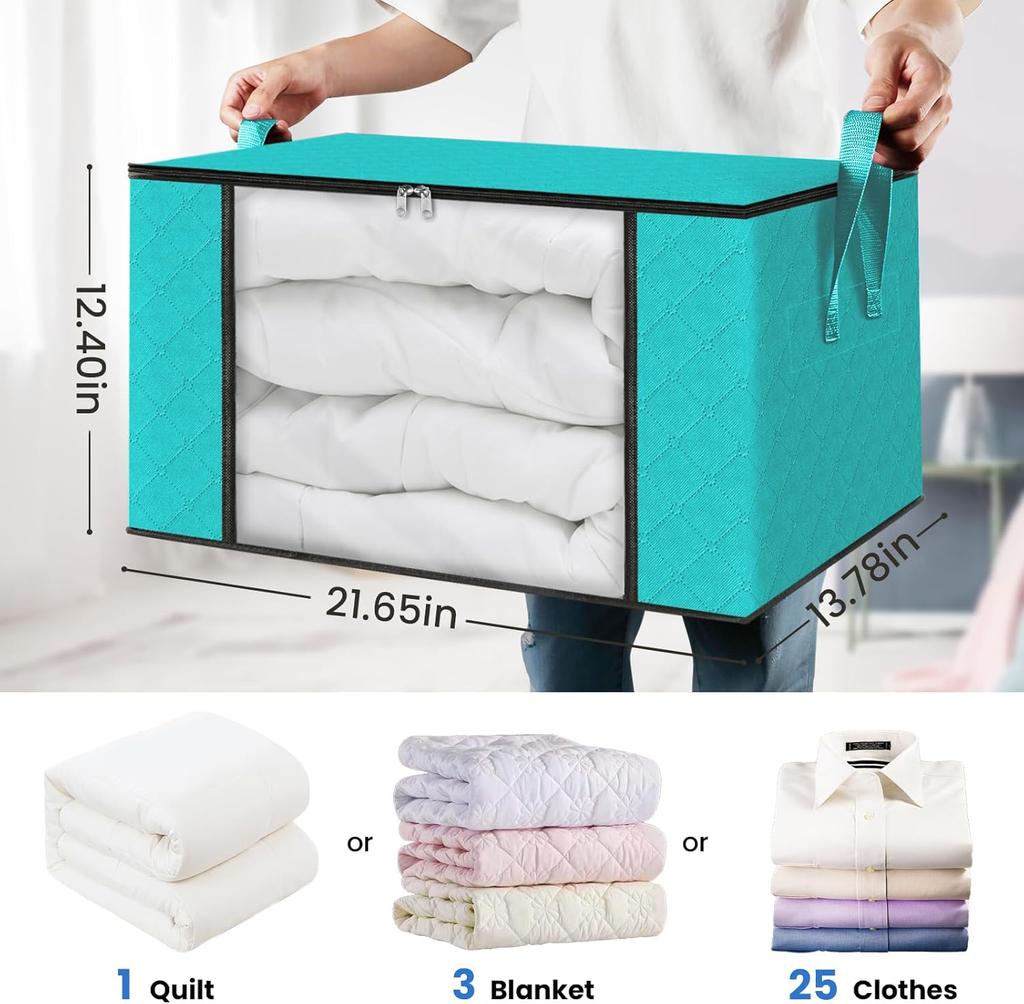 Totes 4 Pack Clothes Storage Foldable Thick Fabric Blanket Storage Containers For Organizing Bedroom Closet Comforter Organizati