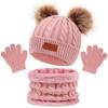 Winter Children's Scarf Hat Three-Piece Set with Pom-Pom Baby Infant Knitted Hat Warm Wool Thickened