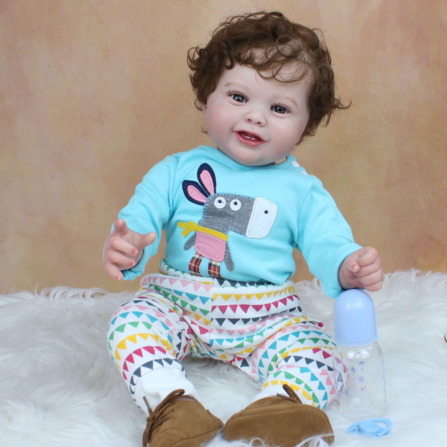 

BZDOLL 60cm 24 Inch 3D Skin Soft Vinyl Reborn Baby for Girl Realistic Smiling Toddler Art Doll with Vascular Vein Cute Toy cloth body doll