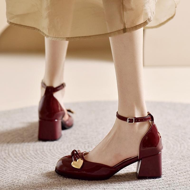 Baotou Sandals Women's Thick Heels Bow High Heels 2025 Spring and Summer New French Round Head Hollow Single Shoes New Bridesmaids