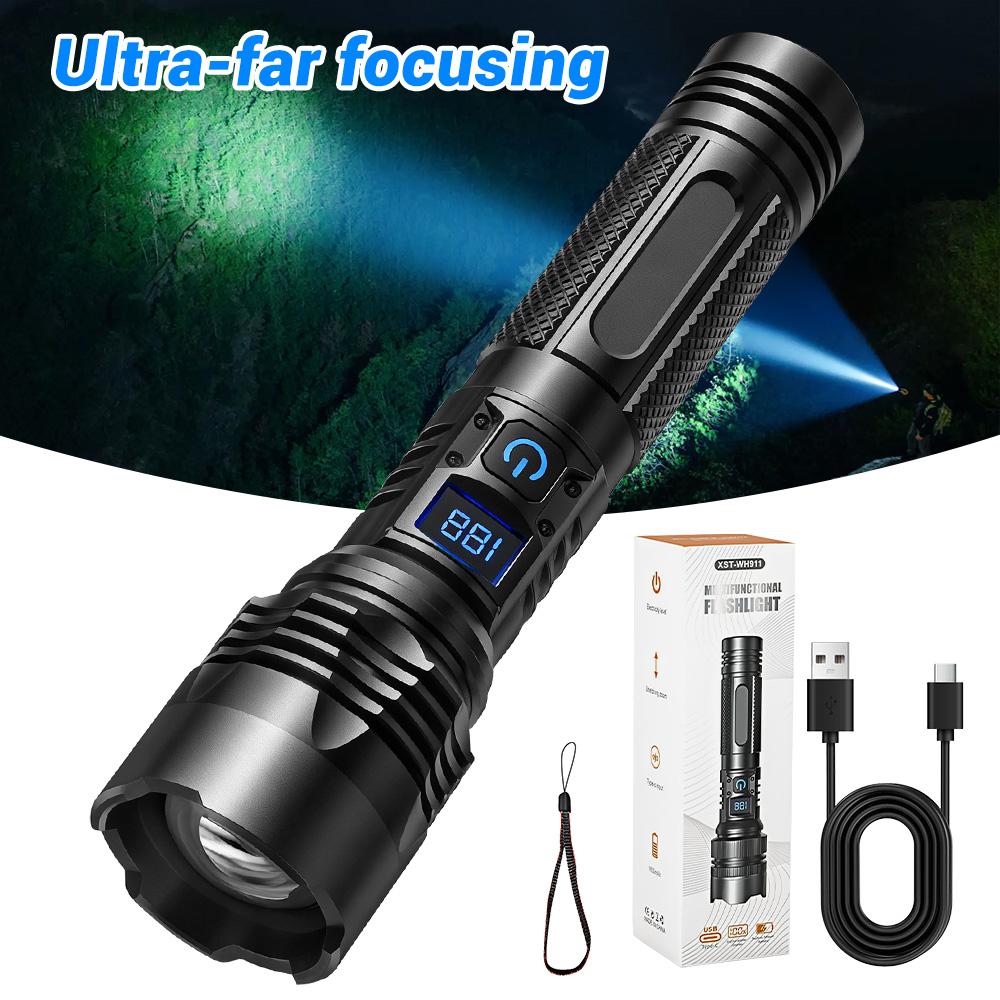 New Outdoor Tactical Flashlight Portable Long-Range Telescopic Zoom LED Digital Display Flashlights Emergency Torch Light