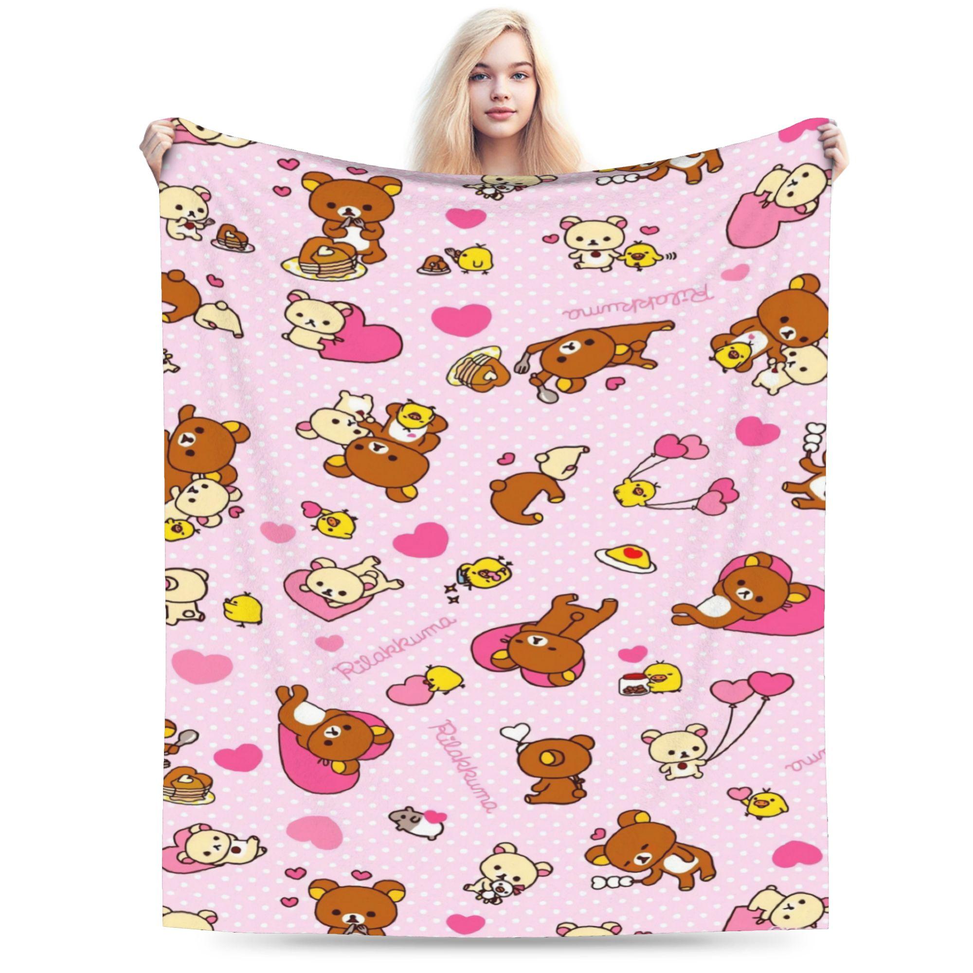 Cute Bear Rilakkuma (6) Plush Blanket Boy Girl Flannel Throw Blanket For Couch Bed Warm Quality Bedspread Gift Idea Size: 75*100cm, Weight: 230 GSM