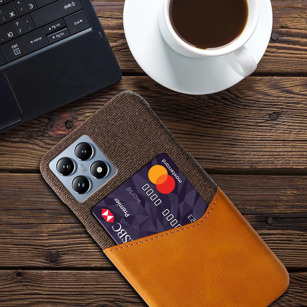 For Xiaomi 14T Pro Case PU Leather Card Slot Cloth Texture Hard PC Phone Cover