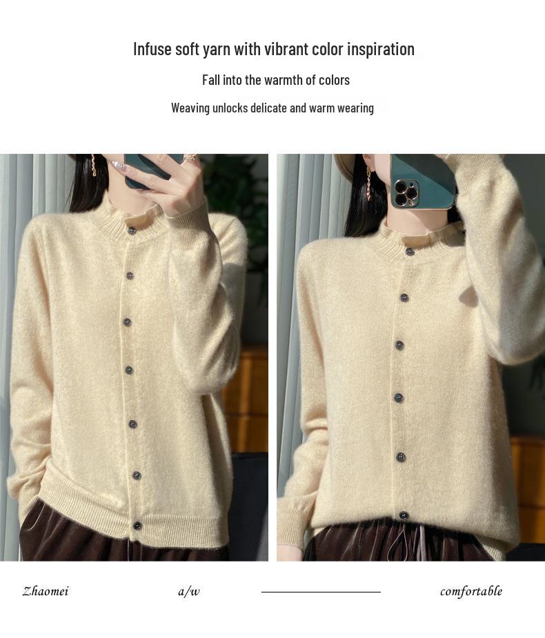 Women's Ruffle Wool Cardigan: Soft, Skin-Friendly, 100% Wool, Versatile Autumn and Winter Outerwear.