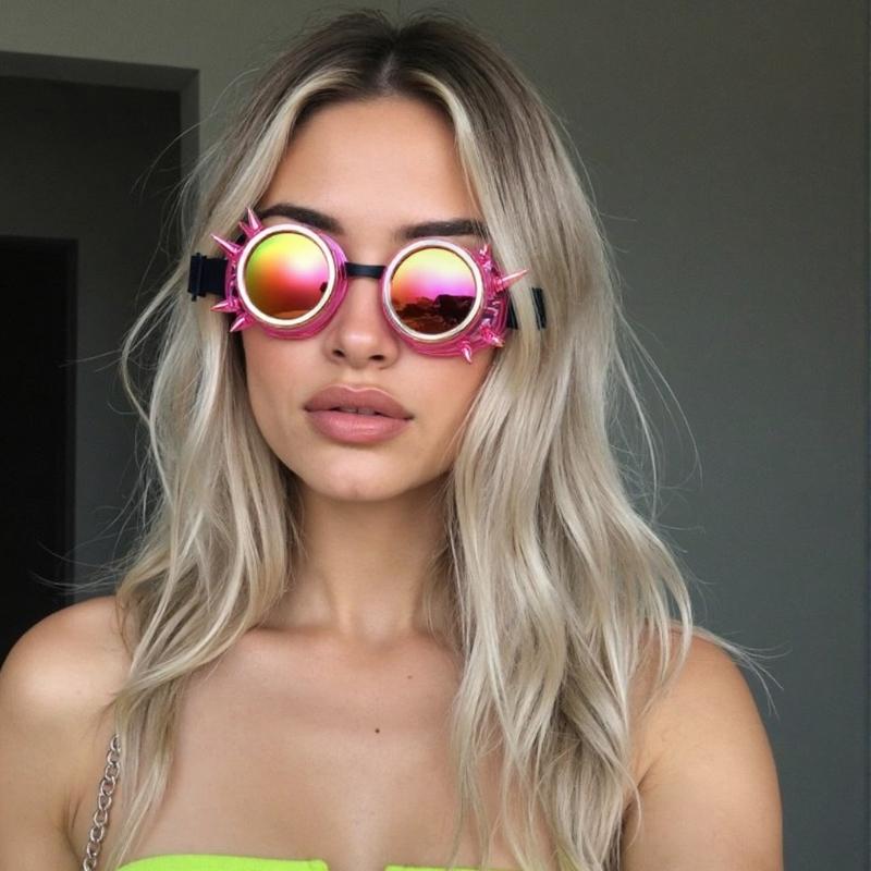 Steampunk Rivets Gothic Goggles Fluorescent Color Adjustable Fit Plastic Eyewear For Cosplay Costume Accessories