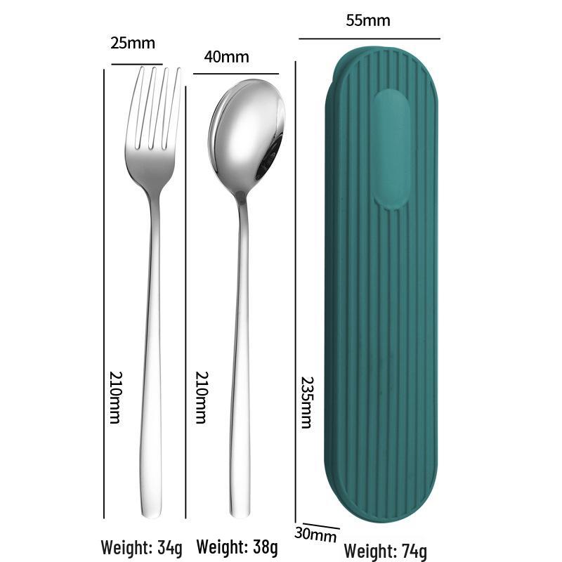 Set di Posate in Acciaio Inossidabile 304: Forchetta, Cucchiaio, Bacchette con Scatola a Strisce Verticali per Viaggio, Campeggio, Uso Studentesco
