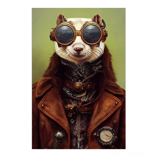 Steampunk Cat Wolf Astronaut Rabbit Poster Art Canvas Painting Retro Funny Animal Tiger Gorilla Poster Living Room Home Decor