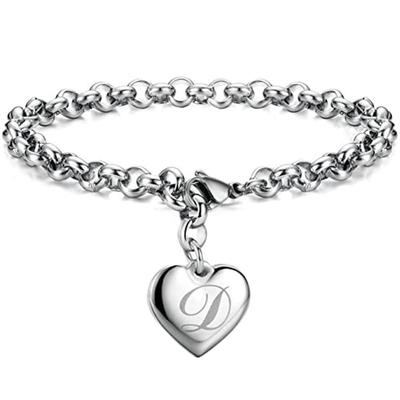 26-Letter Engraved Titanium Steel Bracelet for Women - Stylish European & American Design with English Letters