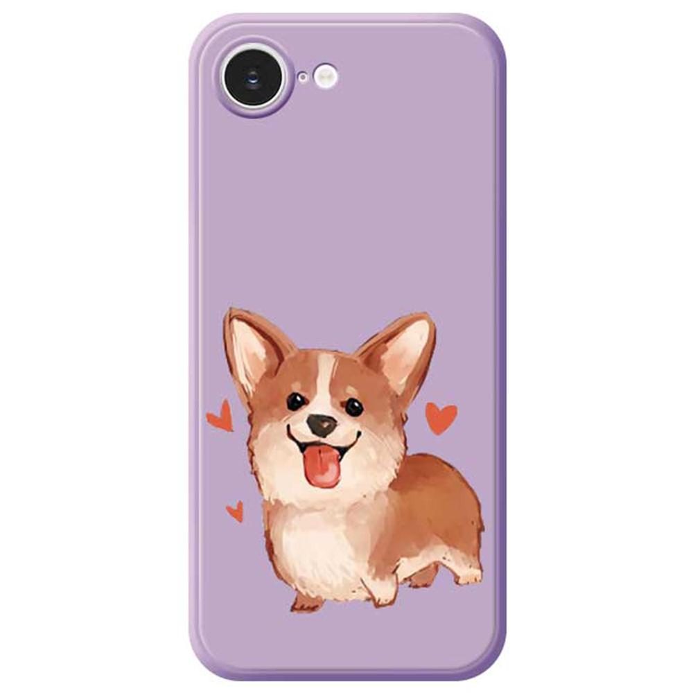 

For iPhone 16e Case Cute Love Corgi Pattern Printing Straight Edge TPU Phone Back Cover Purple