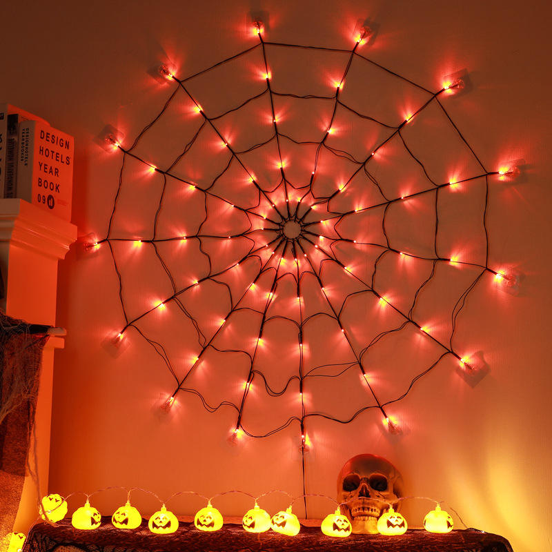 Halloween Decorations LED Spider Web Light Indoor Atmospheric Lighting Fishing Net Light String Ghost Festival Props