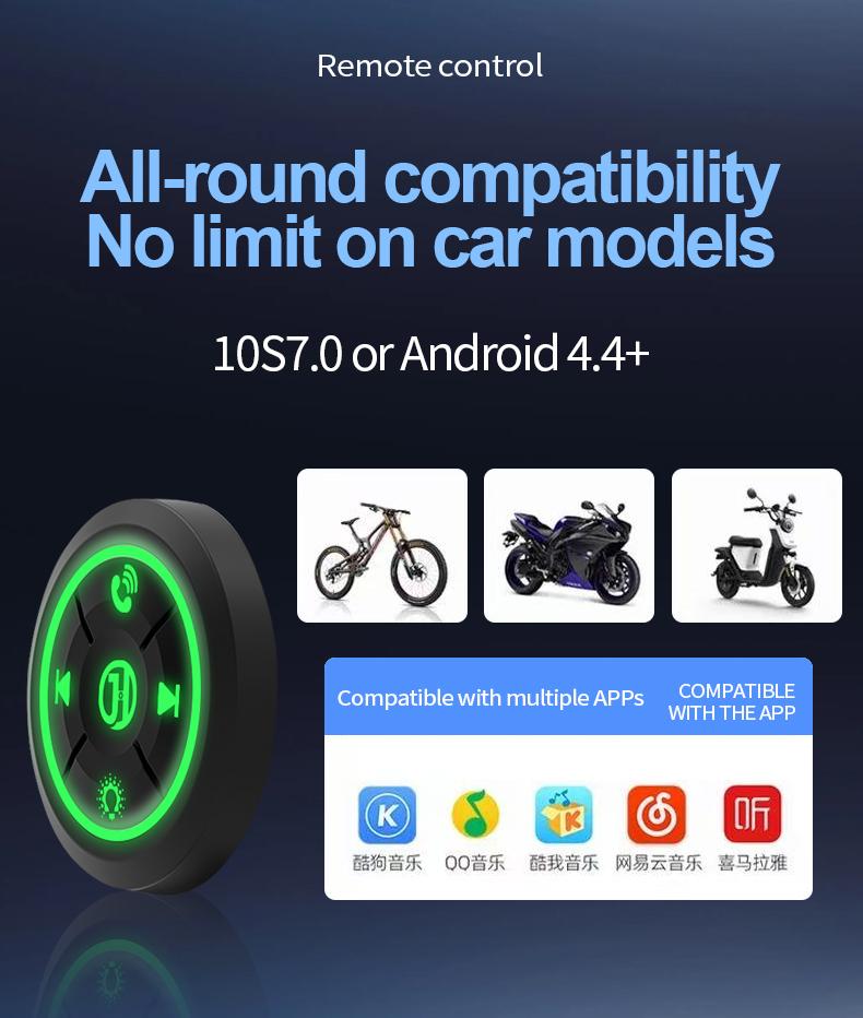 Bluetooth 5.3 Car Steering Wheel Wireless Remote Control Button Universal for Motorcycle/Bike Handlebar Media Controller