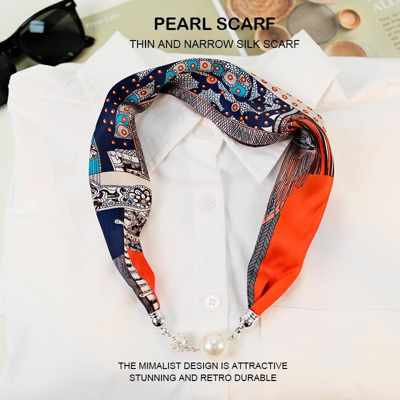 

Элегантный шелковый шарф с магнитной пряжкой и жемчужным ожерельем - стильная цепочка на ключицу для женщин One Size разноцветный