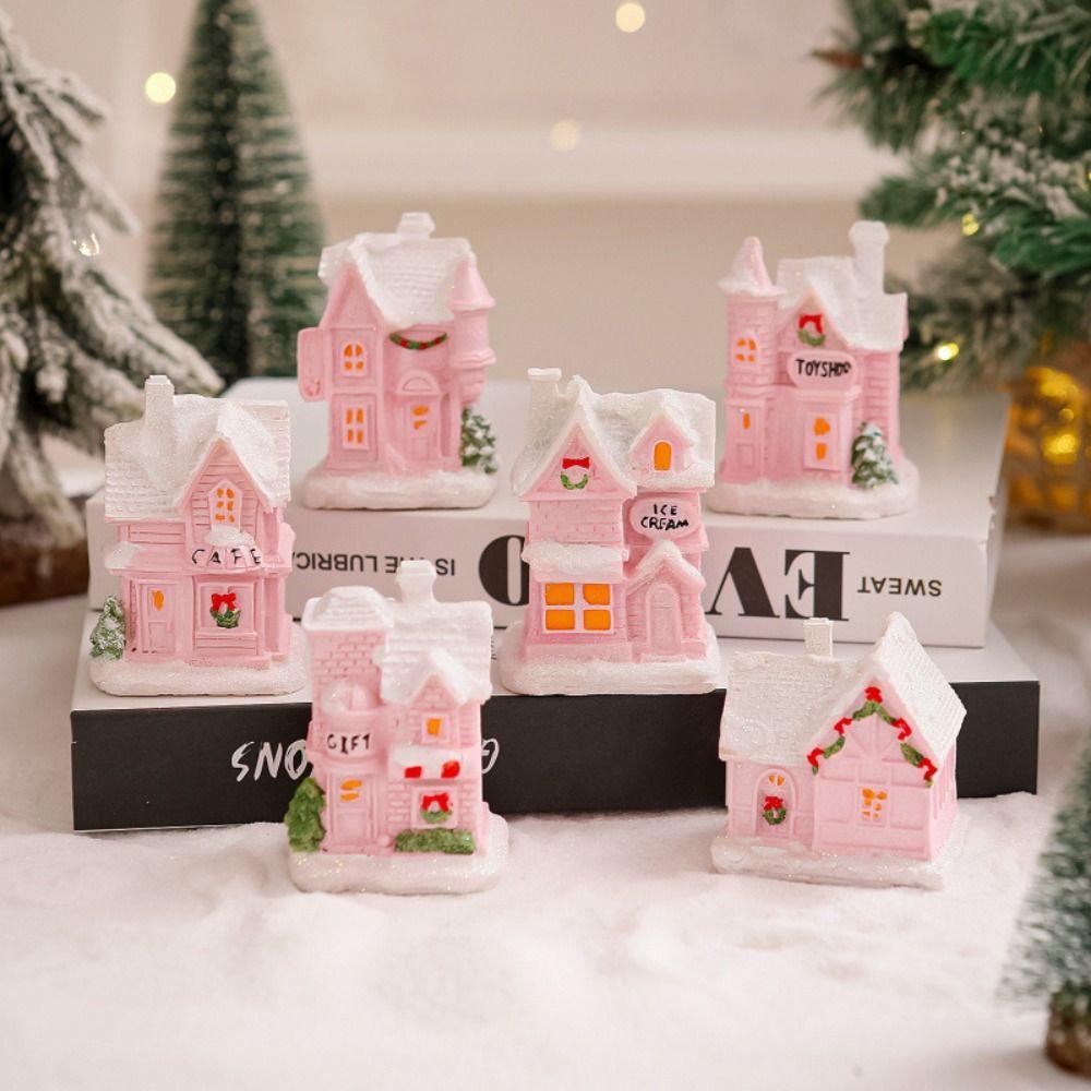 Luminous Christmas Glowing Small House Resin Christmas House Ornament  Home Xmas Decor