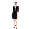 Spring/Summer Mid-Sleeve Black Ruffle Collar Professional Slimming Double-Breasted High-End Women's Dress