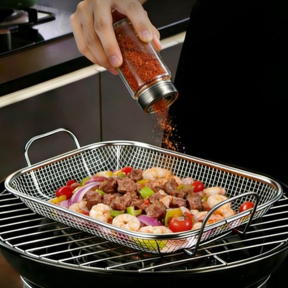 Square Square BBQ Grill Basket Mesh Frying Net Filter Basket Vegetable Washing Basket Camping