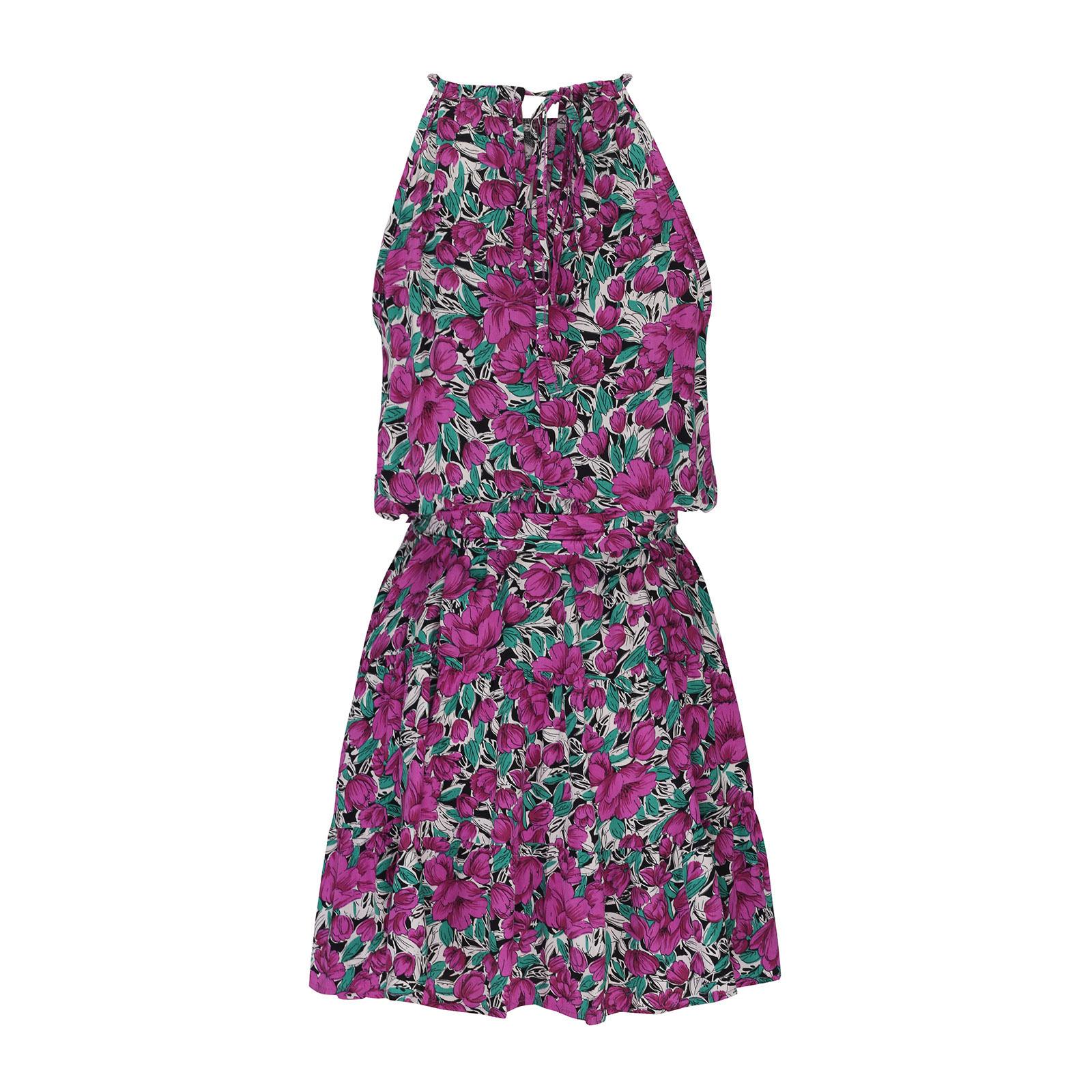 

IHUASU весна/лето повседневное платье с рюшами и цветочным принтом праздничное женское платье S фиолетовый