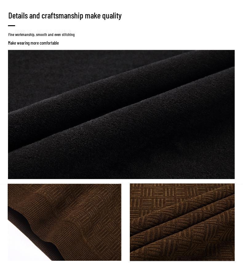Men's Fleece-lined Jacquard Sweater - Winter Warmth, Round Neck Solid Color Knitwear.