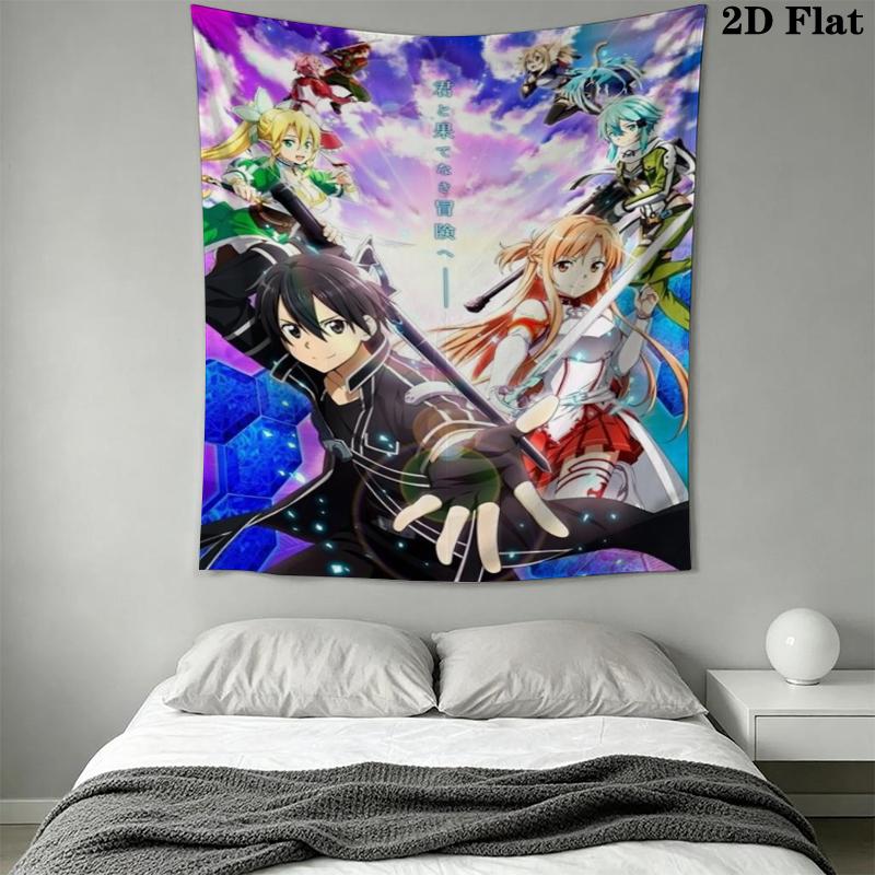 Sword Art Online Wall Tapestry Aesthetic Wall Hanging Printed Fabric Blanket Decorative Tapestries for Bedroom Living Room Home Decor