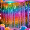 1Pc Christmas, Birthday Party Sparkly Rainbow Gradient Tinsel Foil Fringe Curtain Backdrop Thicken Glitter Rainbow for Birthday Disco 80s 90s Party