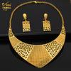Two-Piece 24K Gold-Plated Alloy Dubai Bride Necklace Earrings Set Indian-Saudi Arabian Women's Wedding Gift for Party Occasions