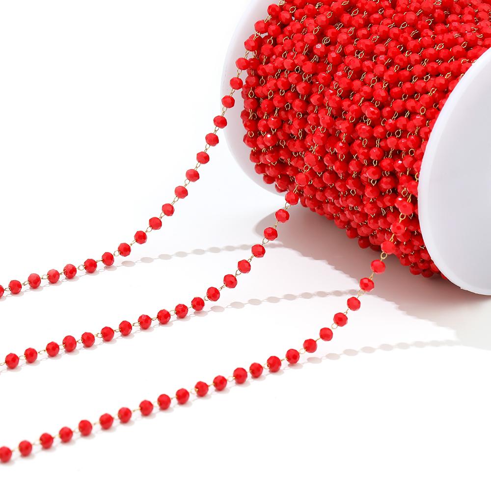 1 Meter Stainless Steel Glass Faceted Beaded Chains 3mm Eyeglass Beads Handmade Rosary Chain for DIY Necklace Bracelet Anklets