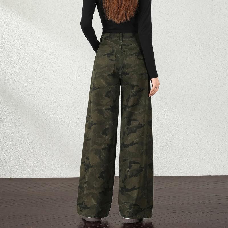 Ice crack camouflage wide-leg scimitar denim casual pants autumn new personalized fashion wide-leg pants