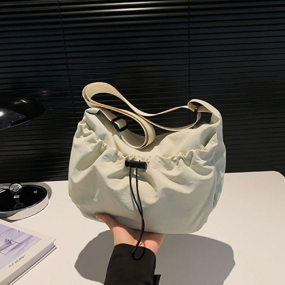 Adjustable Shoulder Straps Nylon Shoulder Bag Solid Color Canvas Crossbody Bag  Women