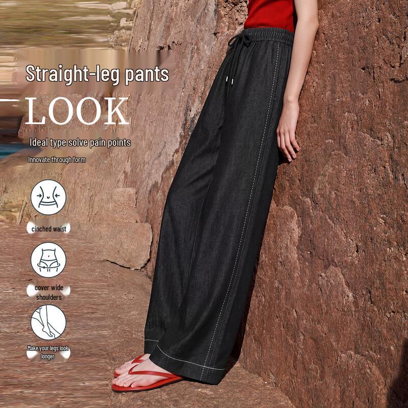 FivePlus High-Waist Denim-Look Wide-Leg Pants M