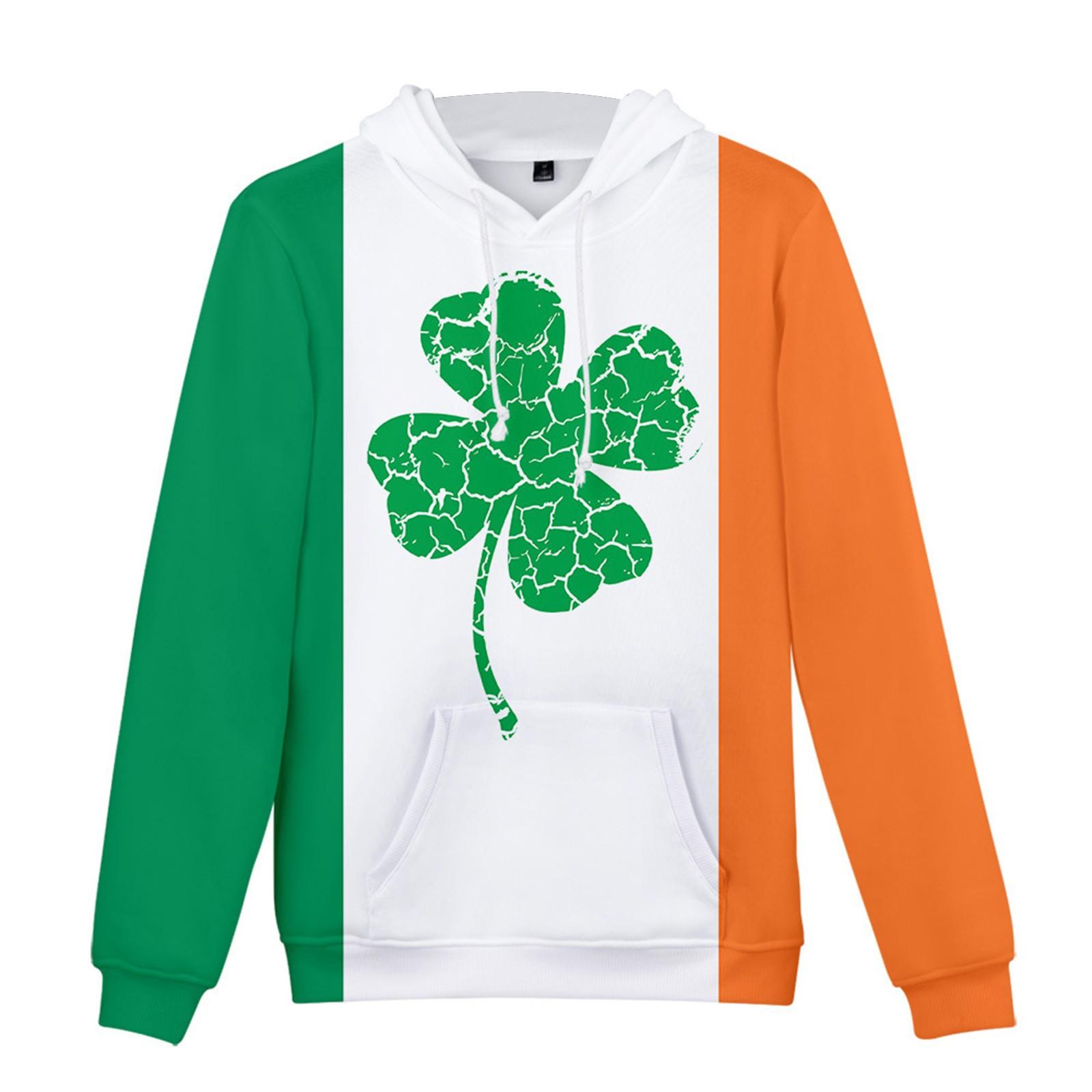 

улица. Свитер с капюшоном и длинными рукавами с принтом ко Дню Святого Патрика для мужчин и женщин весной и осенью XL зелёный