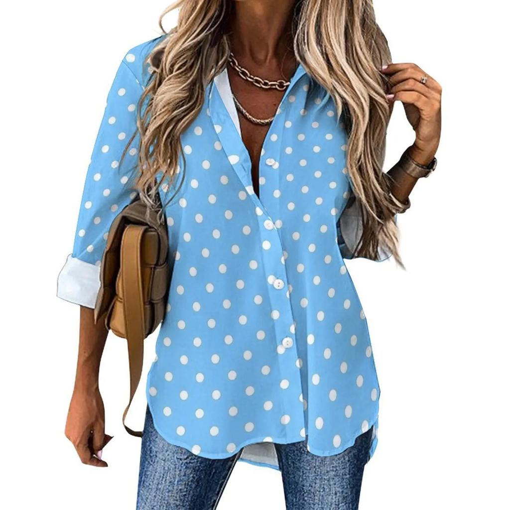 Damen gepunktetes Hemd Mode Neu Frühling und Herbst Lässig Elegant Langarm Revers Oberteil Street Style Personalisiertes Hemd