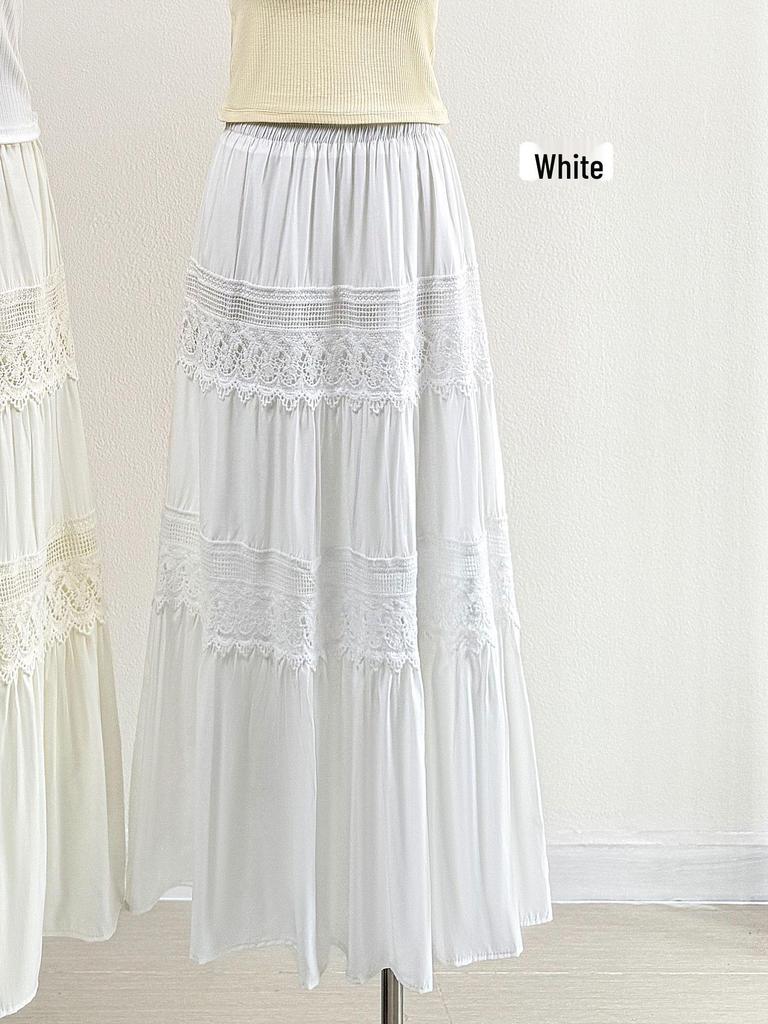 Chic Floral Lace A-Line Vacation Skirt with Wide Hem