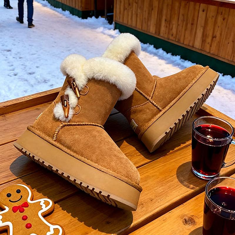 Wear thick-soled snow boots outside, women's medium tube 2025 new winter new products, piled, thickened and lightweight fur integrated cotton shoes