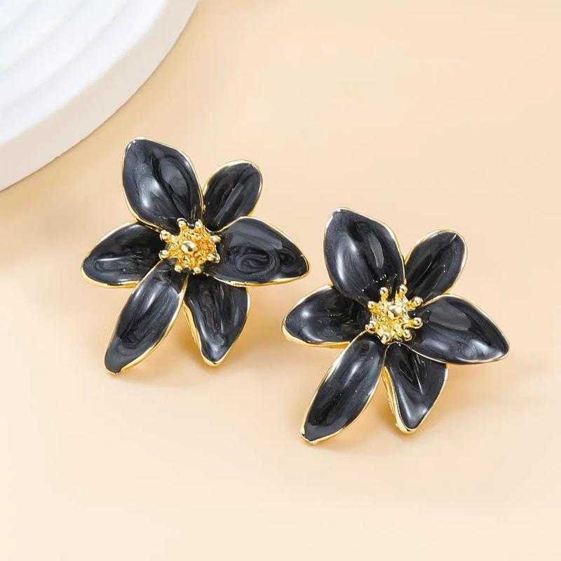 Trendy European & American Floral Drip Oil Stud Earrings for Women