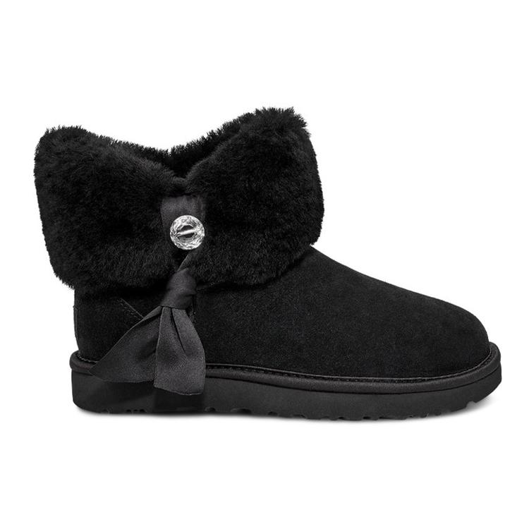 UGG Cinched Fur Mini Snow Boots Black Women's 1106909-BLK