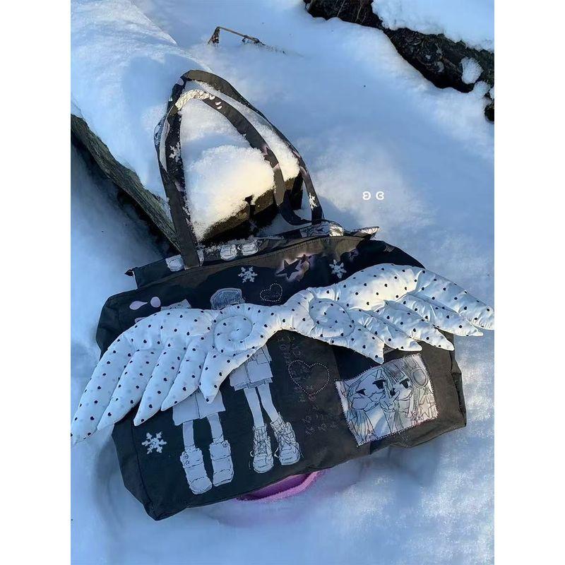 

2025 Новое поступление Корейские мультяшные рюкзаки с ангельскими крыльями Y2g Милая крутая сумка-тоут Двумерная сумка через плечо из нейлона и парусины для женщин Main color