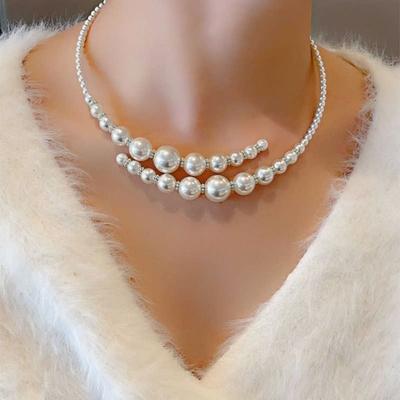 Faux Pearl Choker Necklace Women Elegant White Faux Pearl Necklace Sparkling Rhinestone Choker for Weddings Parties Dating