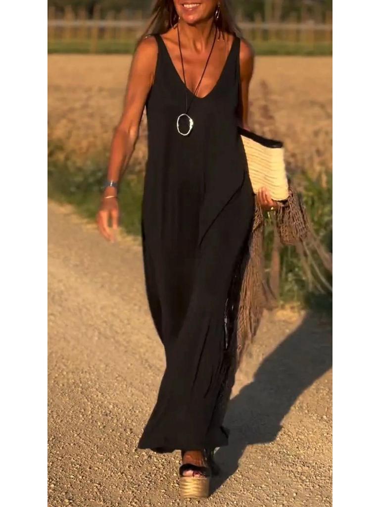 2025 Summer V-Neck Spaghetti Strap Dress - Women's Sexy and Trendy Style