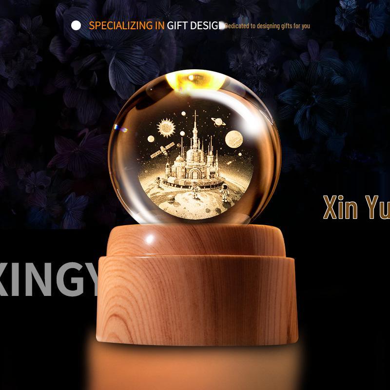 Creative Rotating Crystal Ball Night Light: Decorative Craft for Bedroom Atmosphere and Festive Gift.