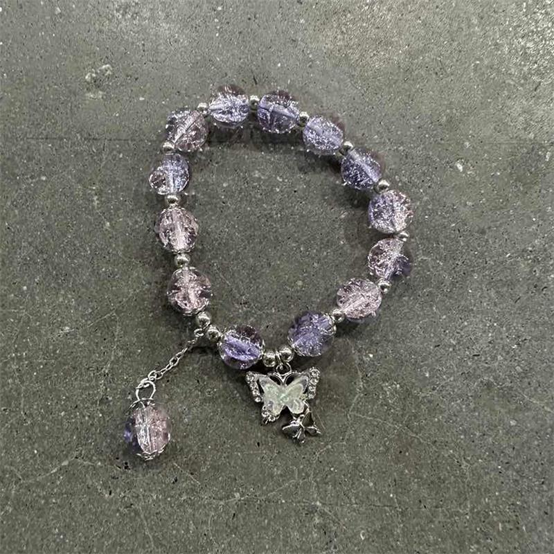 Kristallfjäril Hänge Elastiskt Armband Färgglada Glaspärlor Armband För Kvinnor Flickor Mode Smycken Gåvor