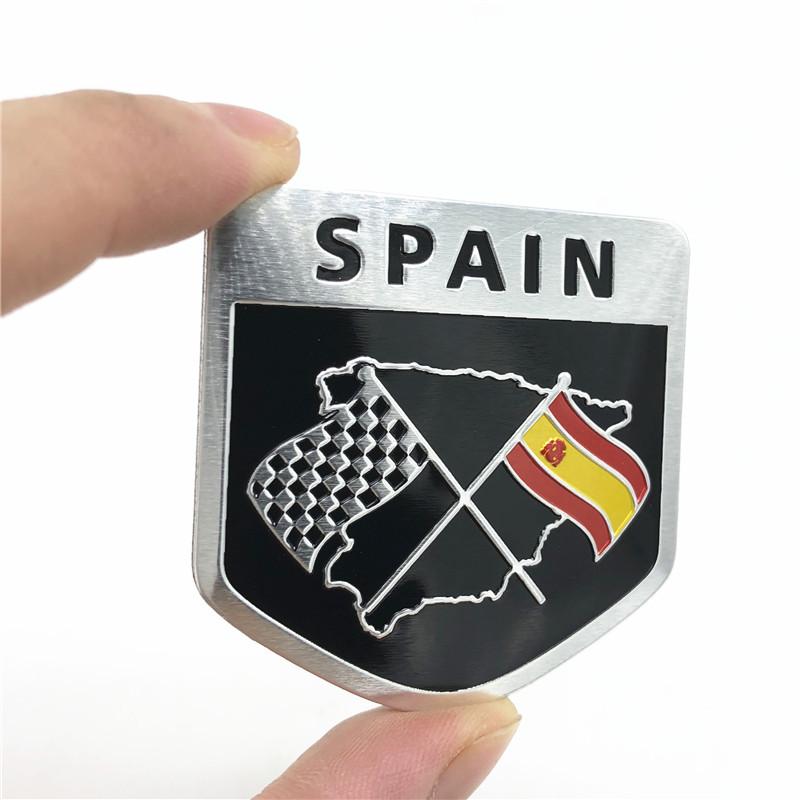 Aluminum Spain Flag National Flag Shield Emblem Badge Motorcycle Decal Sticker for Seat Leon Ibiza Ford Focus Fiesta Citroen VW