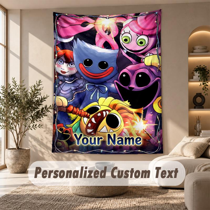 Arazzo Poppy Playtime, Testo Personalizzato su Misura, Arazzo da Appendere a Parete per Soggiorno Decorazione Murale per la Casa